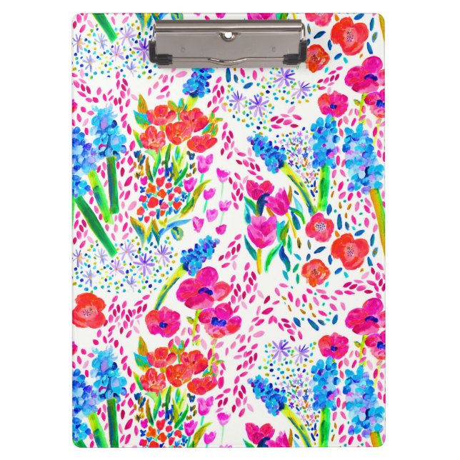 Cute colourful watercolor flowers pattern clipboard (Front)