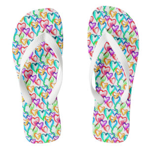 Cute colourful watercolor hearts pattern flip flop