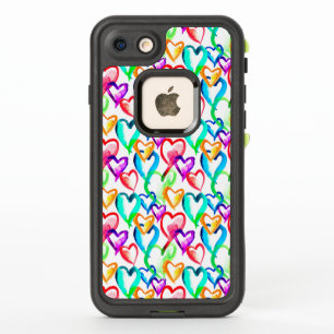 Cute colourful watercolor hearts pattern