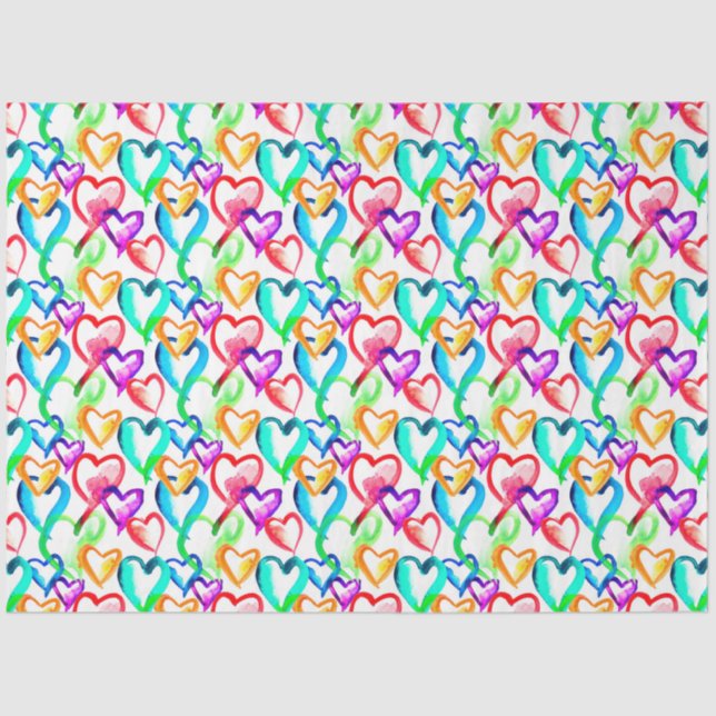 Cute colourful watercolor hearts pattern tissue paper (Front)