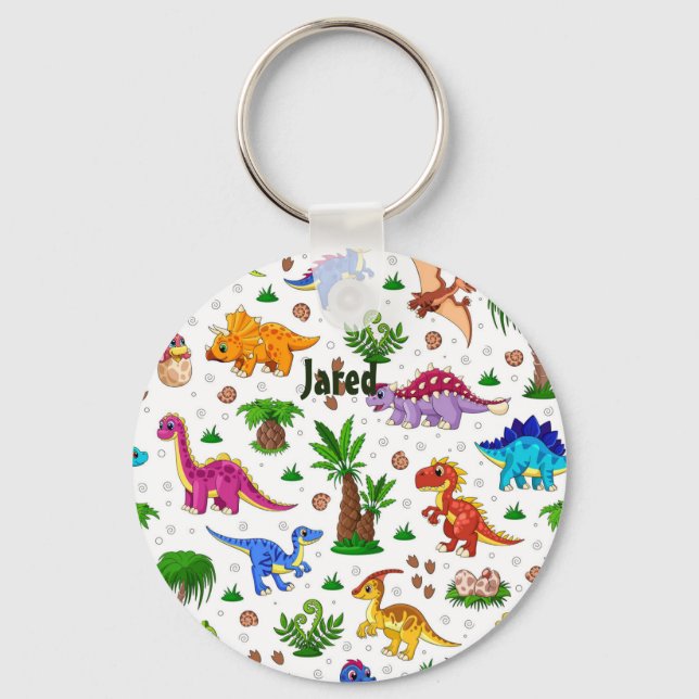 Cute Colourful Watercolor Kids' Birthday Dinosaur Keychain (Front)