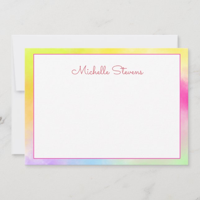 Cute Colourful Watercolor Name Note Card (Front)