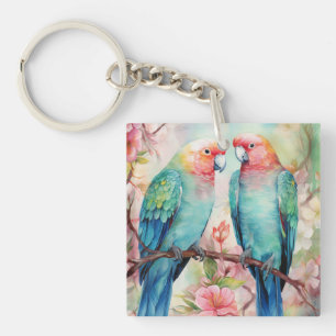 Cute Colourful Watercolor Parrots Keychain