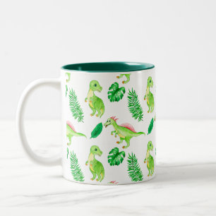 Cute Colourful Watercolor Pattern Jungle Dinosaur Two-Tone Coffee Mug