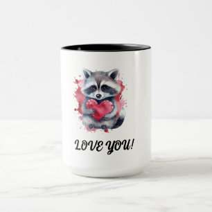 cute colourful watercolor raccoon with heart  mug