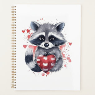 cute colourful watercolor raccoon with heart planner