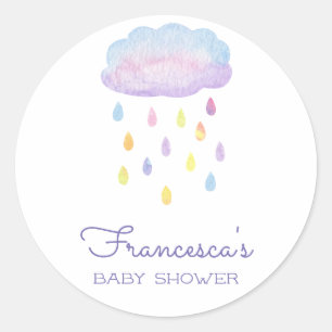 Cute Colourful Watercolor Rain Clouds Baby Shower Classic Round Sticker