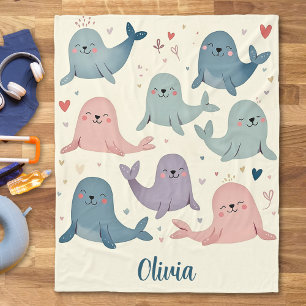 Cute Colourful Watercolor Seals Fleece Blanket