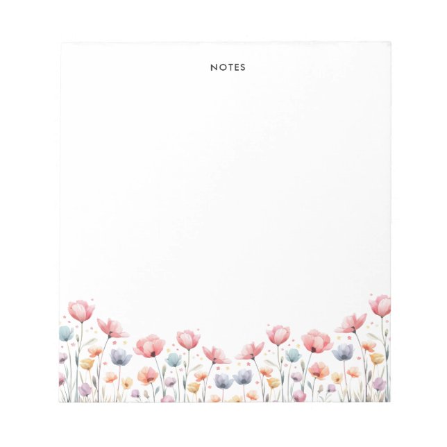 Cute Colourful Watercolor Spring Blooms Floral Notepad (Front)