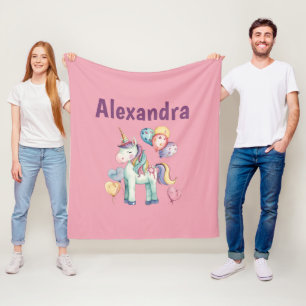 Cute Colourful Watercolor Unicorn Fleece Blanket