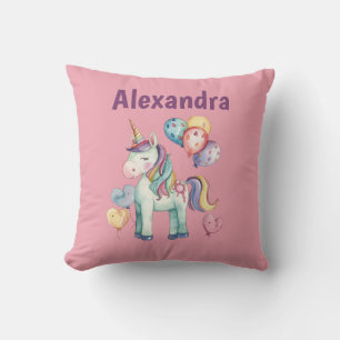 Cute Colourful Watercolor Unicorn Throw Pillow