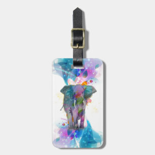 cute colourful watercolours splatters elephant luggage tag