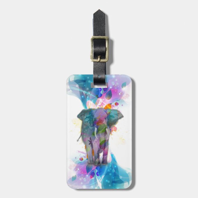 cute colourful watercolours splatters elephant luggage tag (Front Vertical)