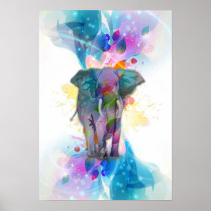 cute colourful watercolours splatters elephant poster