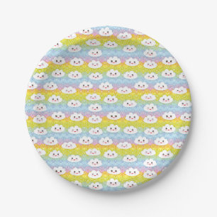 Cute Colourful Waves Emoji  Kawaii Clouds Paper Plate