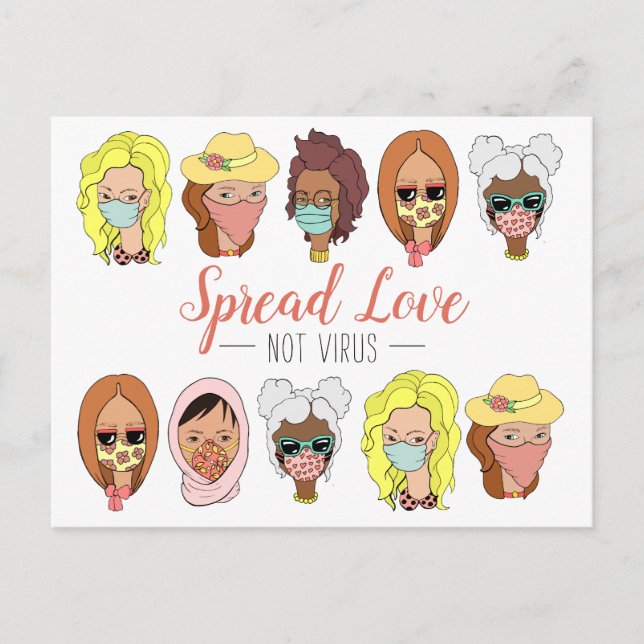 Cute Colourful Wear Masks Spread Love Not Virus Postcard (Front)