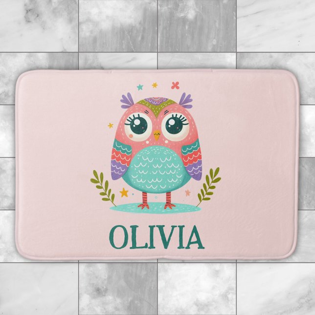 Cute Colourful Whimsical Baby Owl Bath Mat (Creator Uploaded)