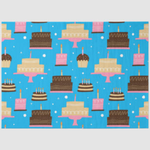 Cute Colourful Whimsical Birthday Pattern Blue Tissue Paper
