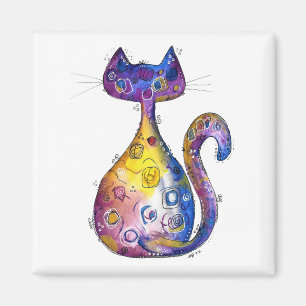 Cute Colourful Whimsical Cat Magnet