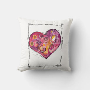 Cute Colourful Whimsical Heart Doodle Throw Pillow