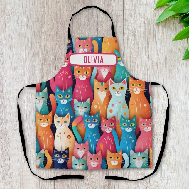 Cute Colourful Whimsical Kittens Personalized Apron (Creator Uploaded)