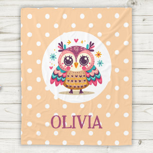 Cute Colourful Whimsical Owl Fleece Blanket