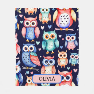 Cute Colourful Whimsical Owls Pattern Fleece Blanket