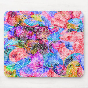Cute colourful white flowers patterns mouse pad