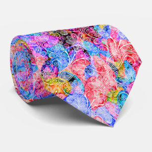 Cute colourful white flowers patterns tie