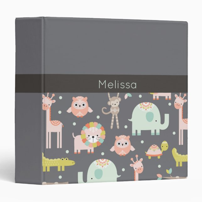 Cute Colourful Wild Animals Nursery Art Binder (Front/Spine)