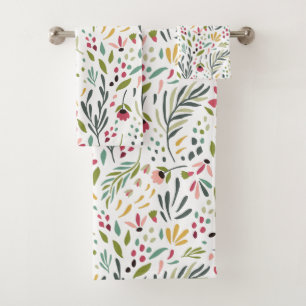 Cute Colourful Wild F lowers & Leafs Pattern Bath Towel Set