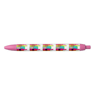 Cute colourful wine bottles pattern black ink pen
