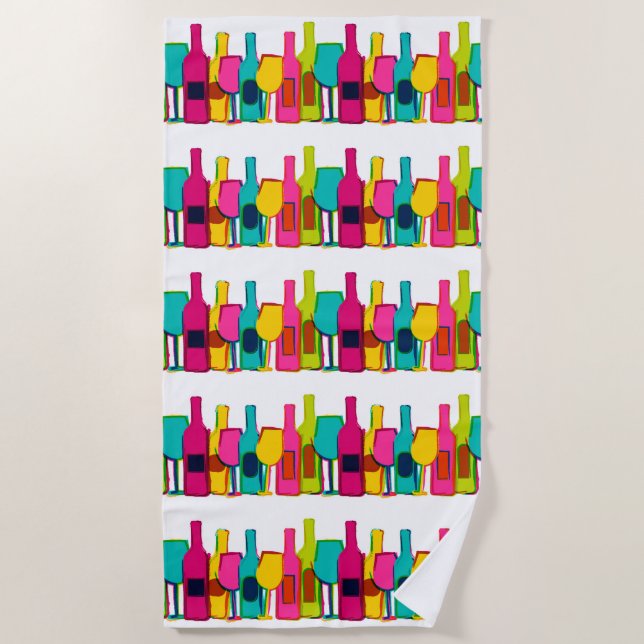 Cute colourful wine bottles pattern case for iPad  Beach Towel (Front)