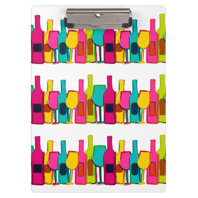 Cute colourful wine bottles pattern clipboard (Front)