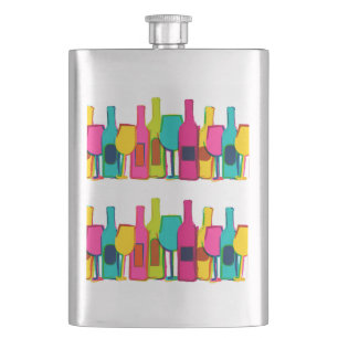 Cute colourful wine bottles pattern hip flask