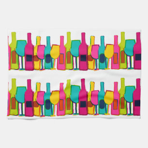 Cute colourful wine bottles pattern kitchen towel