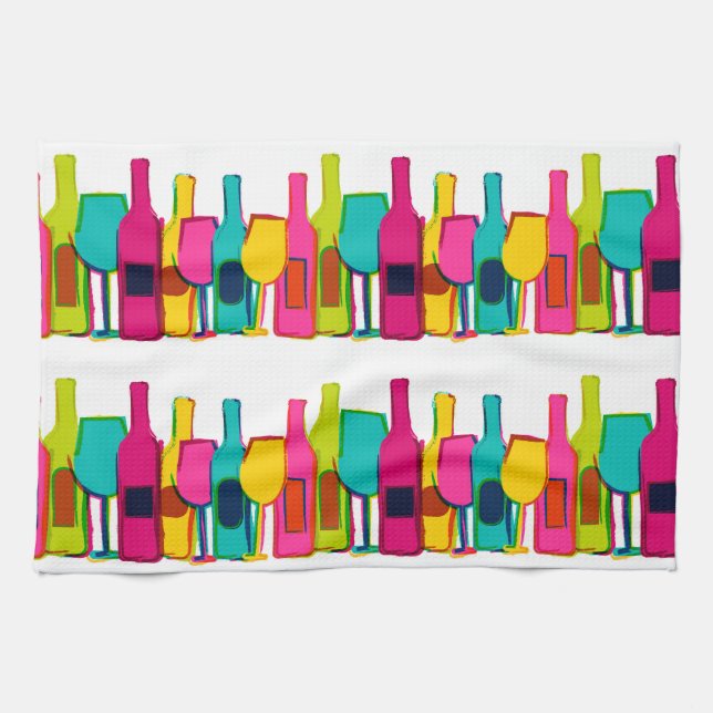 Cute colourful wine bottles pattern kitchen towel (Horizontal)