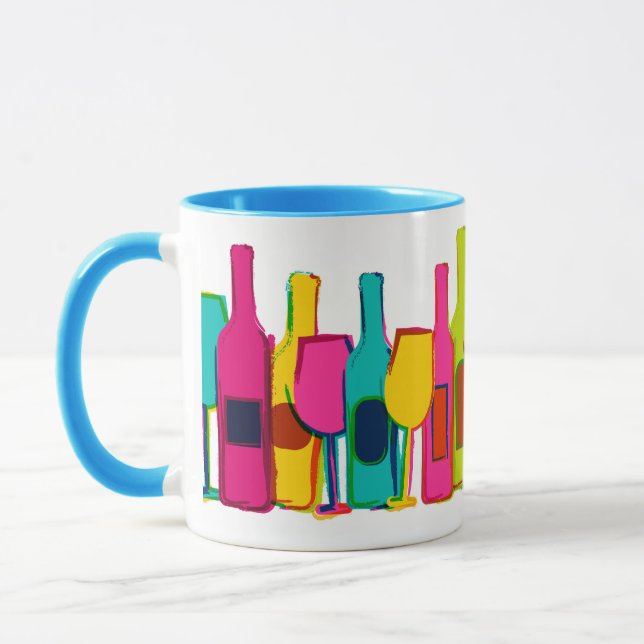 Cute colourful wine bottles pattern mug (Left)