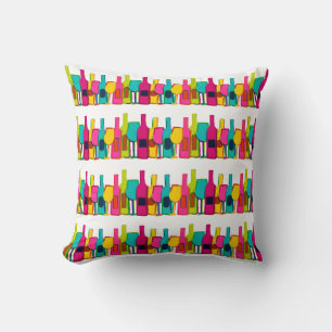 Cute colourful wine bottles pattern throw pillow