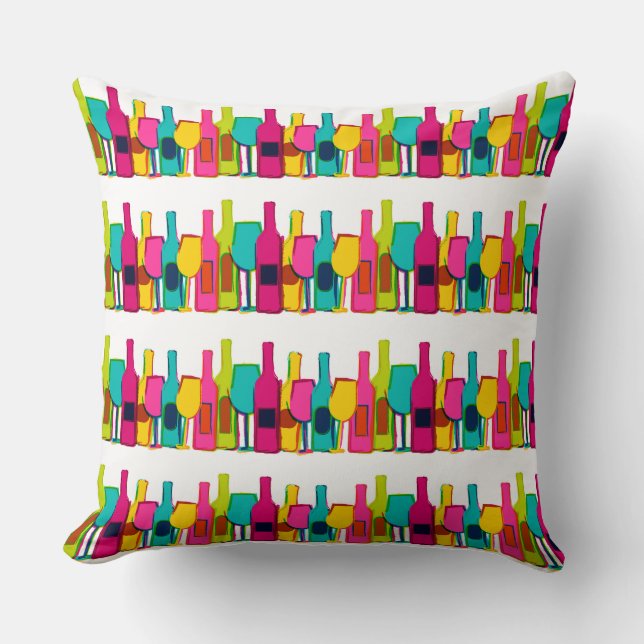 Cute colourful wine bottles pattern throw pillow (Front)