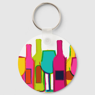 Cute colourful wine bottles pattern wine bag keychain