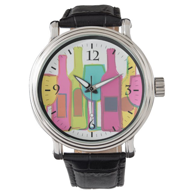 Cute colourful wine bottles pattern wine bag watch (Front)