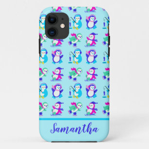 Cute Colourful Winter Penguins Personalized iPhone 11 Case