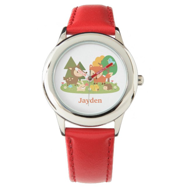 Cute Colourful Woodland Animal Kids Personalized Watch (Front)