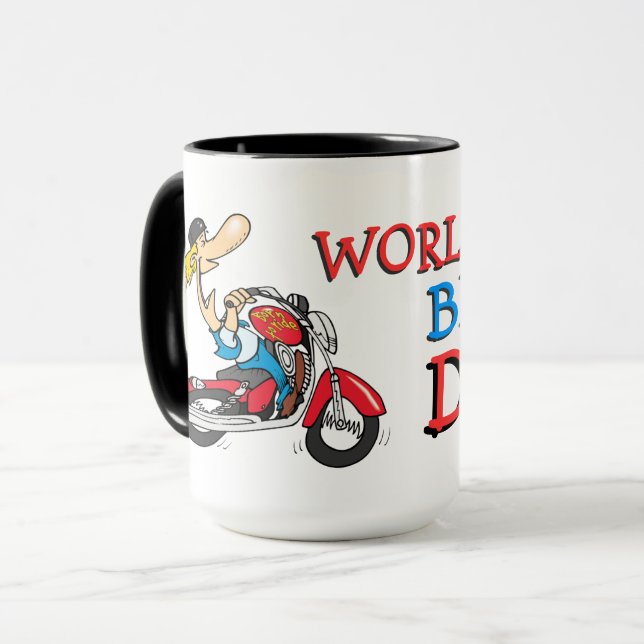 Cute Colourful Worlds Best Biker Dad Mug (Front Left)