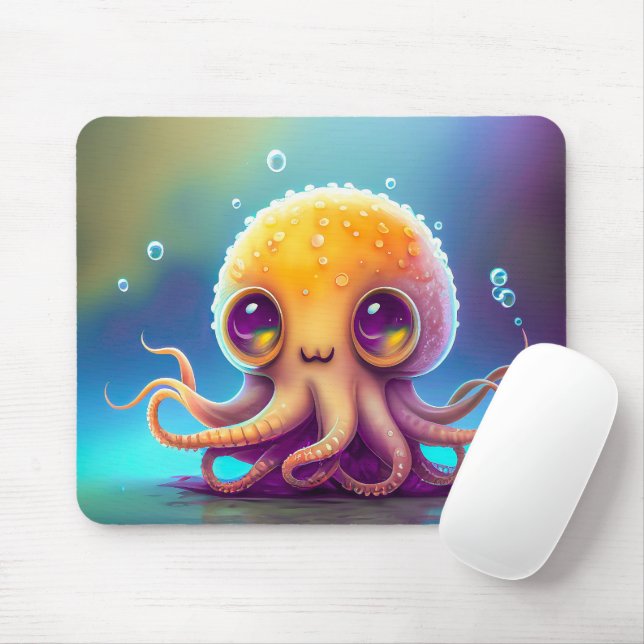 Cute Colourful Yellow Octopus Alien Artwork | Mouse Pad (With Mouse)