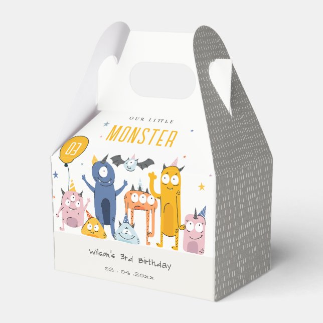 Cute Colourful Yellow Party Monsters Kids Birthday Favor Box (Front Side)