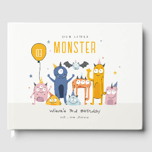 Cute Colourful Yellow Party Monsters Kids Birthday Guest Book