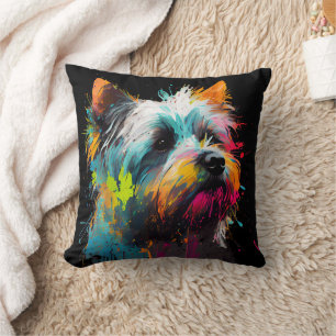 Cute Colourful Yorkie Throw Pillow