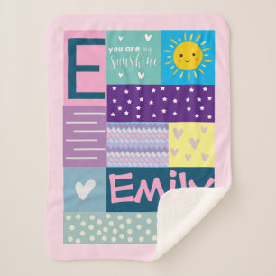 Cute Colourful You Are My Sunshine Monogram Baby Sherpa Blanket